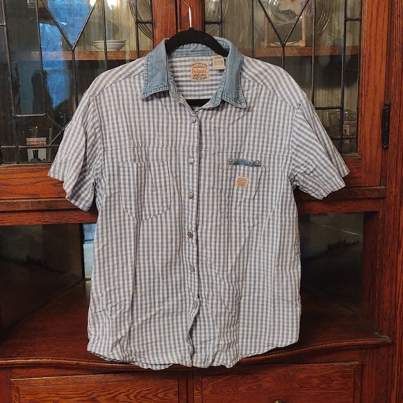 gingham denim short sleeved buttonup - Picture 1 of 5